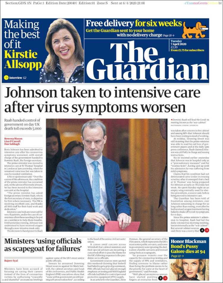 Portada de The Guardian (Reino Unido)