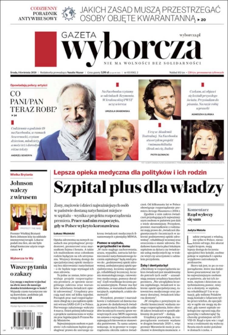Portada de Gazeta Wyborcza (Polonia)