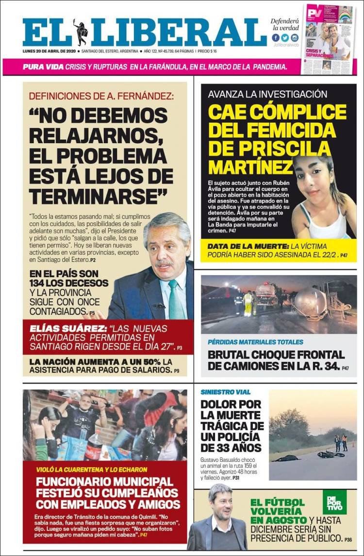 Portada de Diario El Liberal (Argentina)