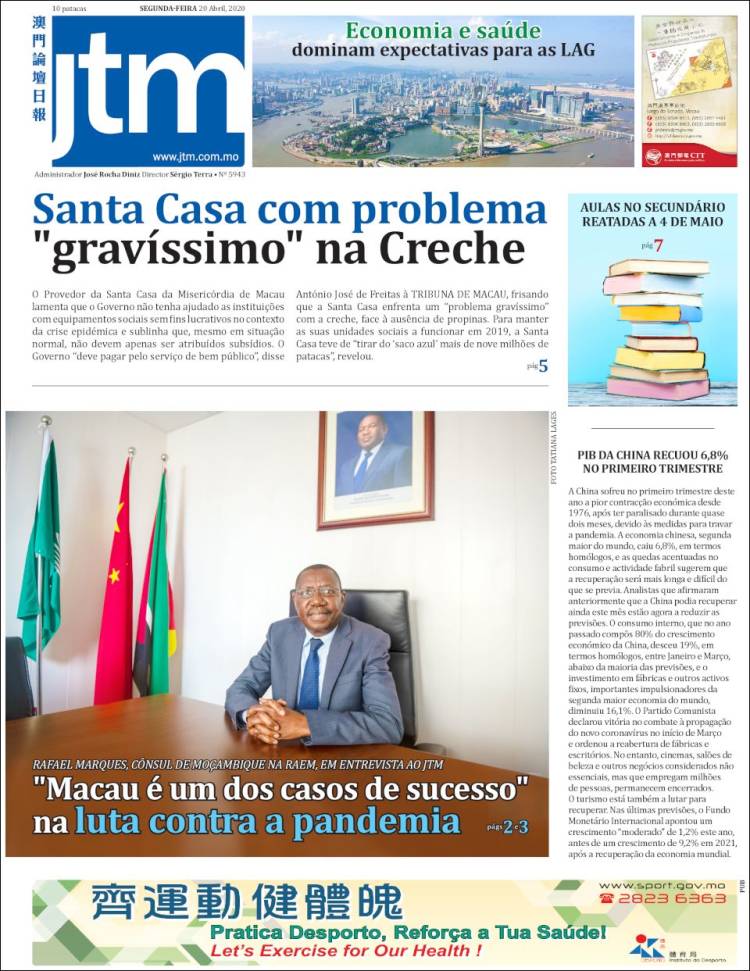 Portada de Jornal Tribuna de Macau (China)