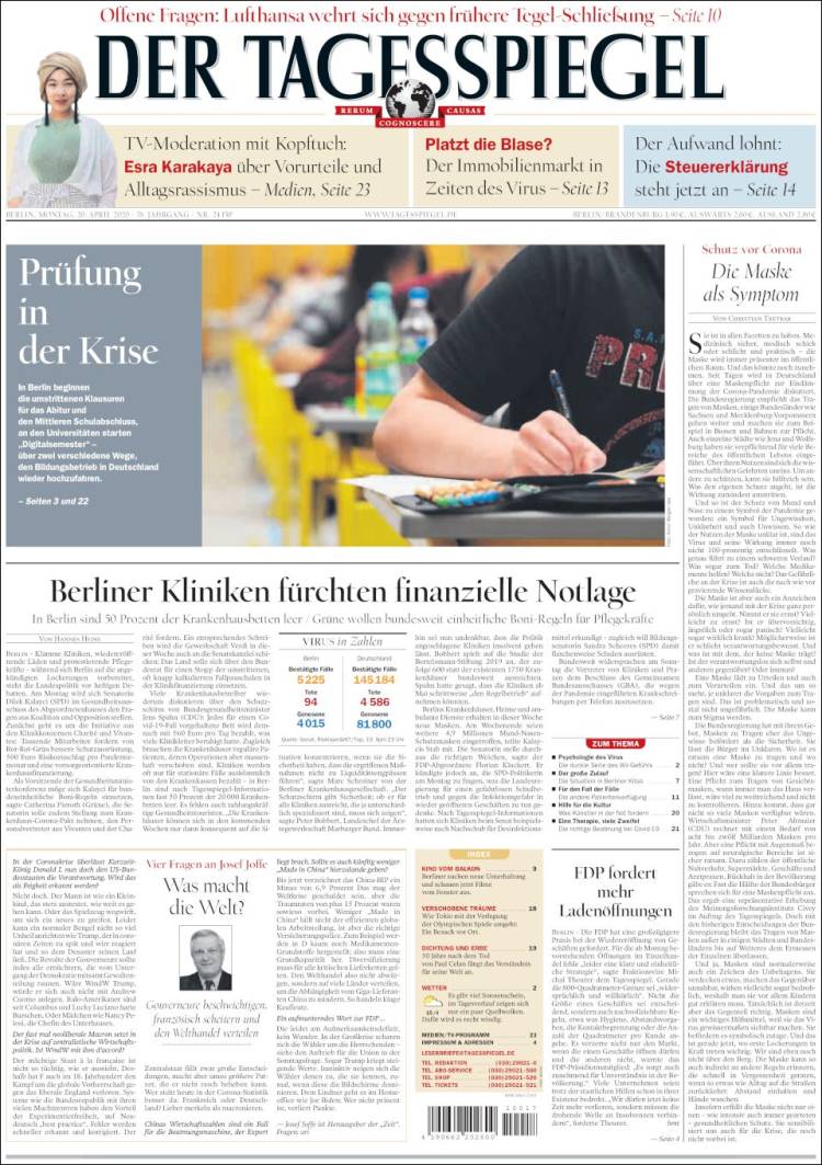 Portada de Der Tagesspiegel (Alemania)