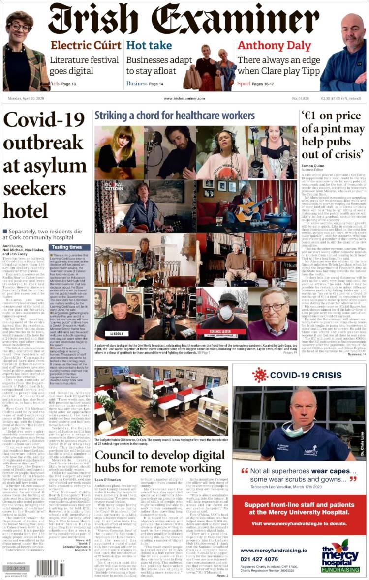 Portada de Irish Examiner (Irlanda)