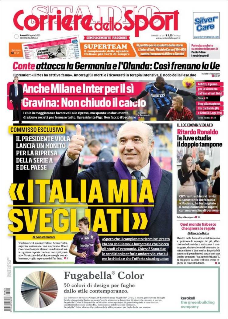 Portada de Corriere dello Sport (Italia)