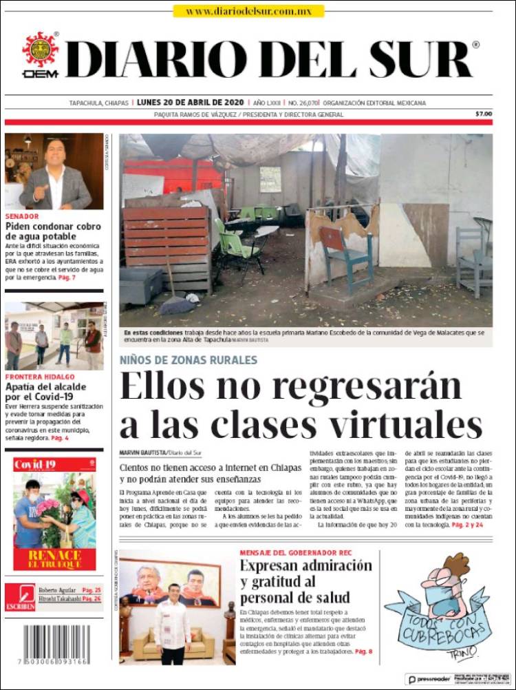 Portada de El Diario del Sur (México)