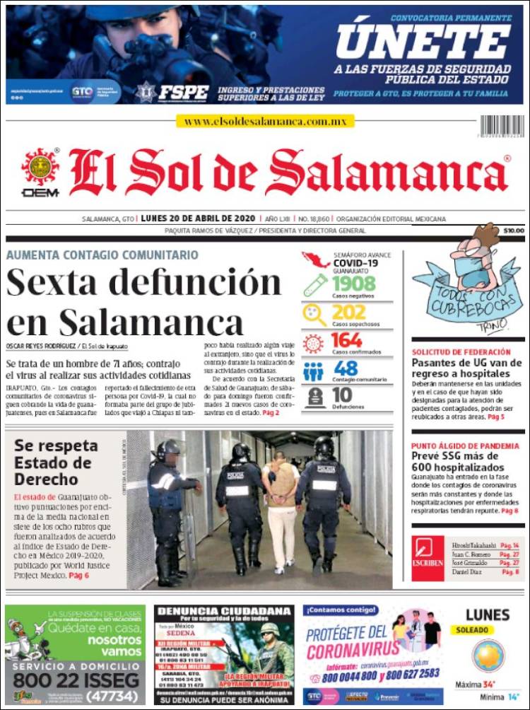 Portada de El Sol de Salamanca (México)