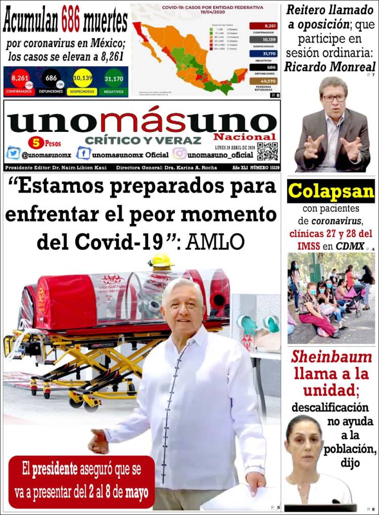 Portada de unomásuno (México)