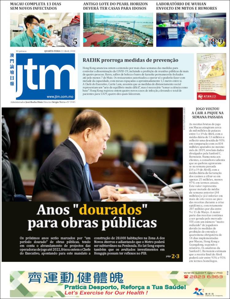 Portada de Jornal Tribuna de Macau (China)