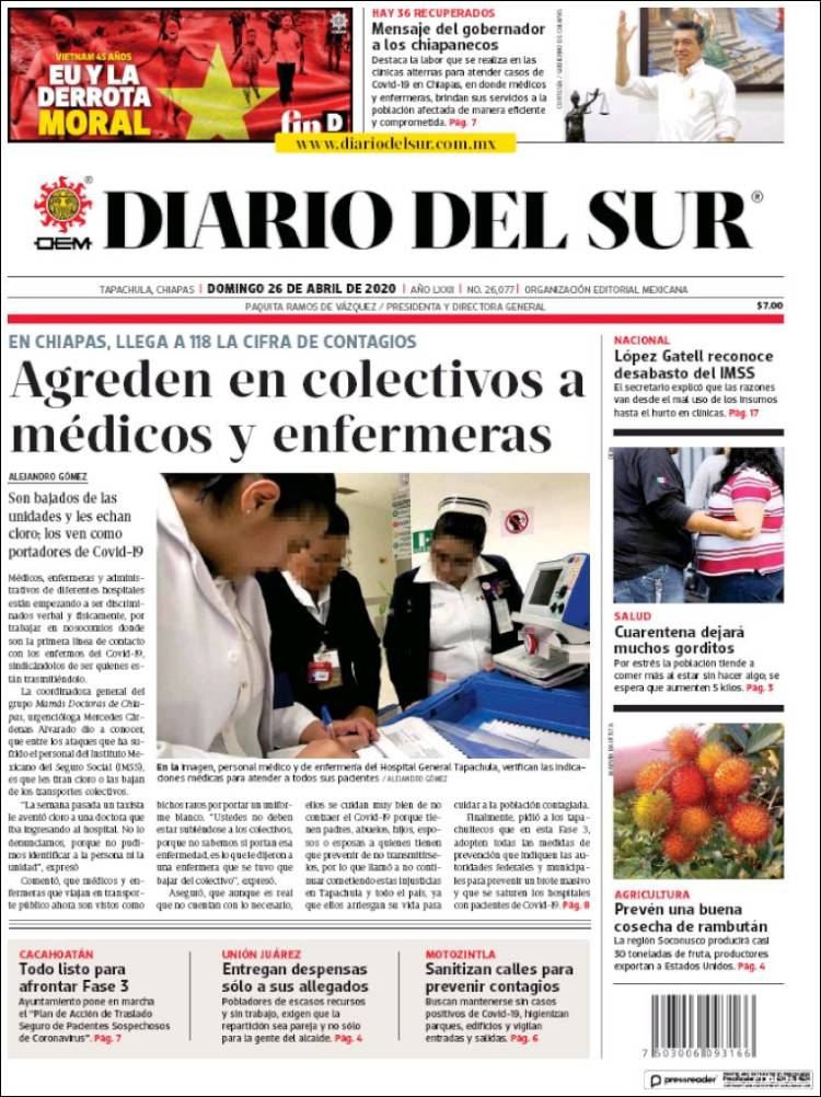 Portada de El Diario del Sur (México)