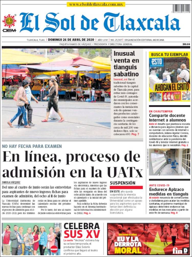 Portada de El Sol de Tlaxcala (México)