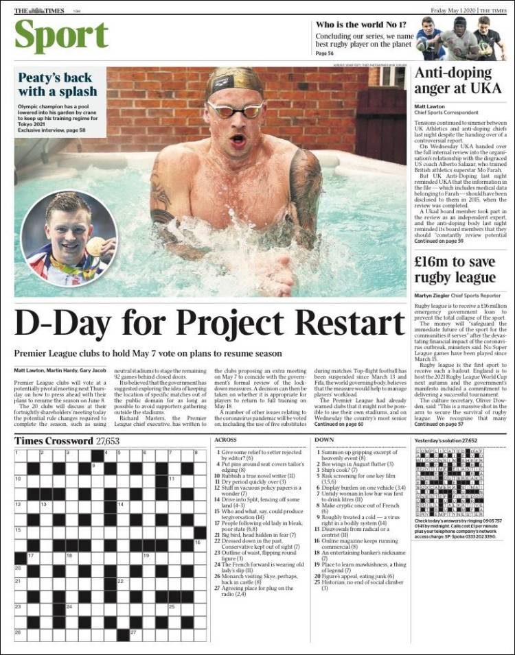 Portada de The Times Sport (Reino Unido)