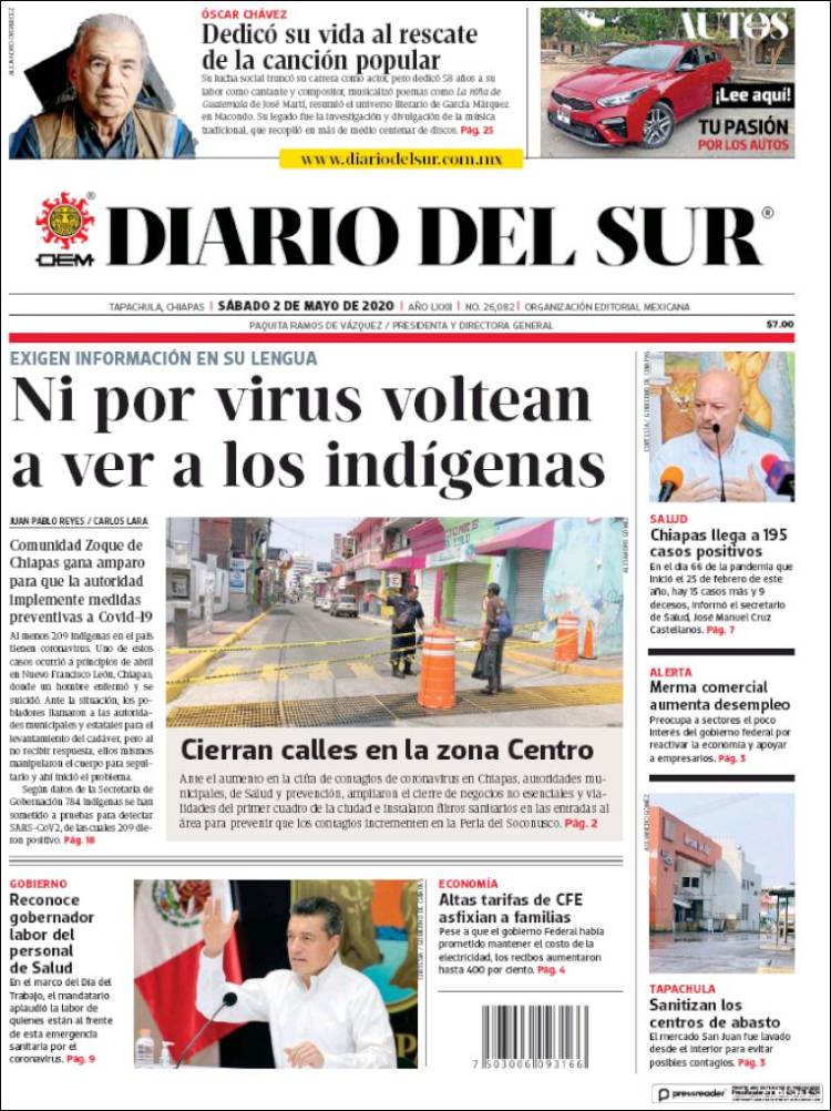 Portada de El Diario del Sur (México)