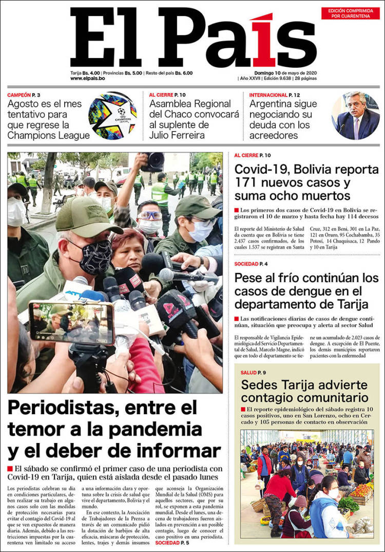Portada de El País (Bolivie)
