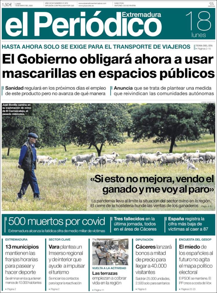 Portada de El Periódico de Extremadura (España)