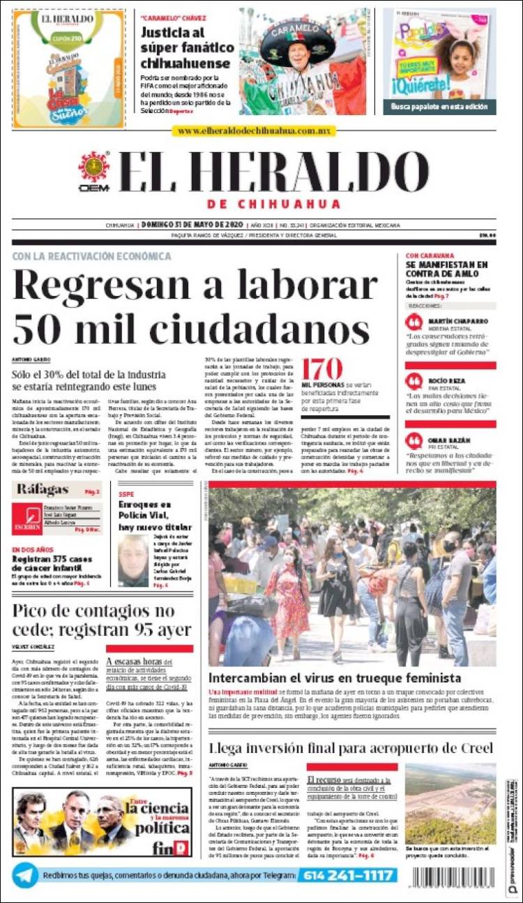 Portada de El Heraldo de Chihuahua (México)