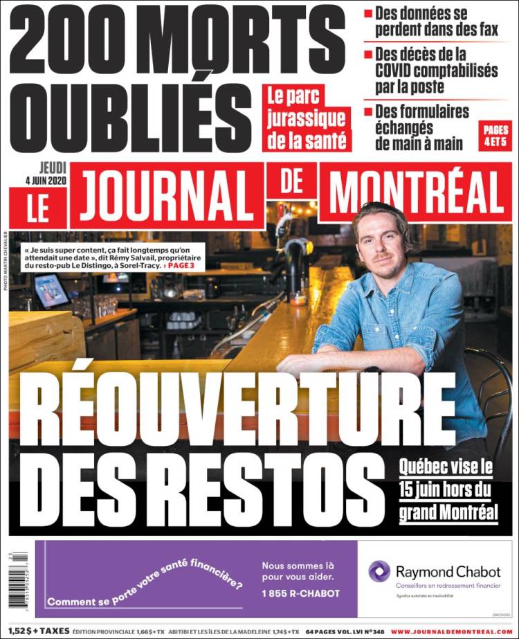 Portada de Le Journal de Montréal (Canadá)