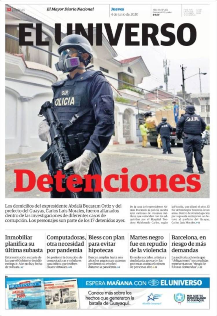 Periódico El Universo Ecuador (Ecuador). Periódicos de Ecuador. Toda