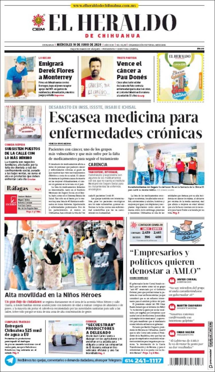 Portada de El Heraldo de Chihuahua (México)