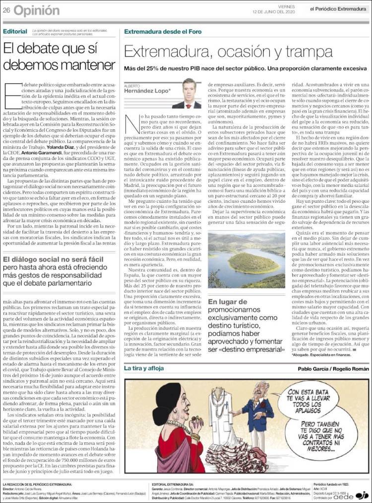 Portada de El Periódico de Extremadura (España)