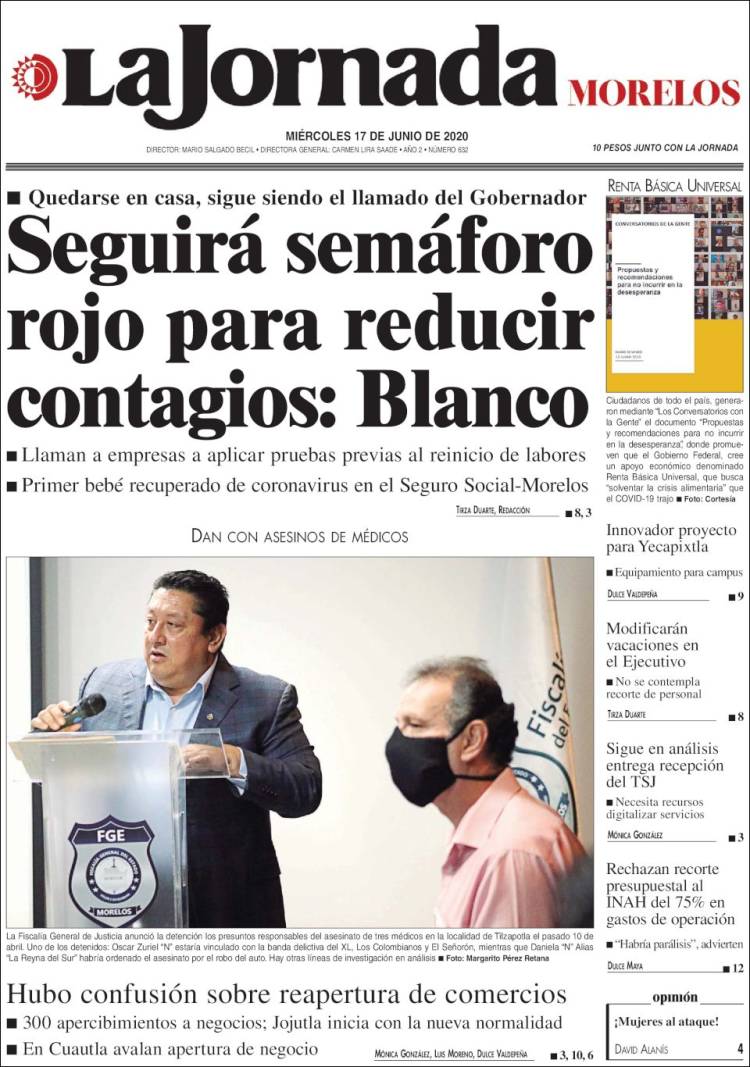 Portada de La Jornada - Morelos (México)