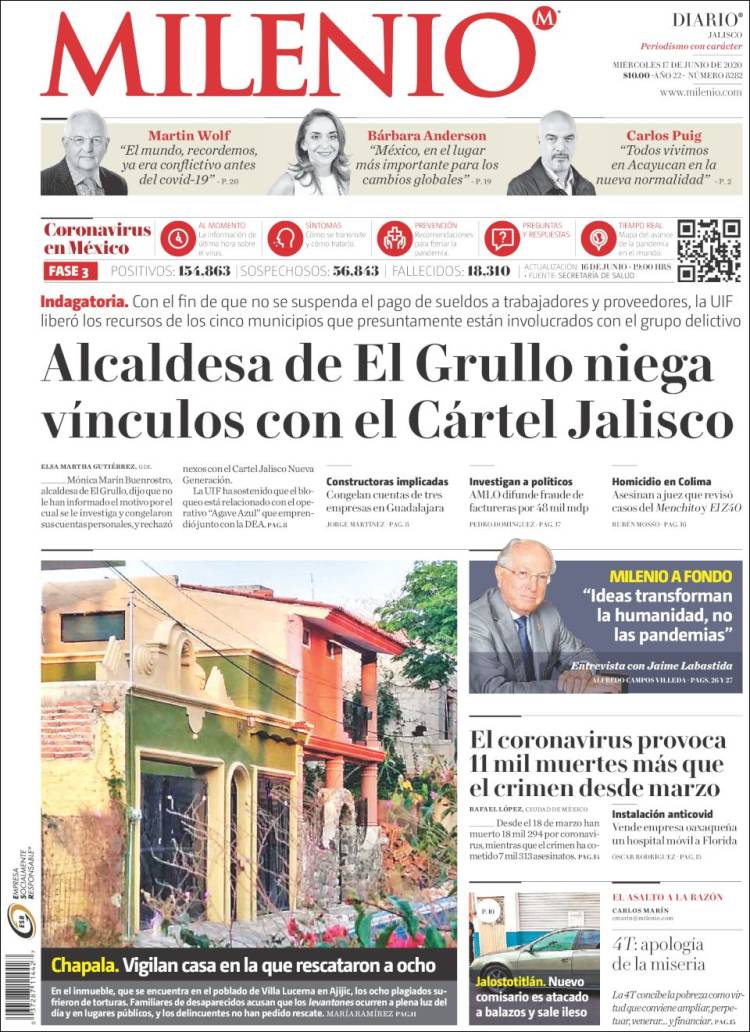 Portada de Milenio - Jalisco (México)