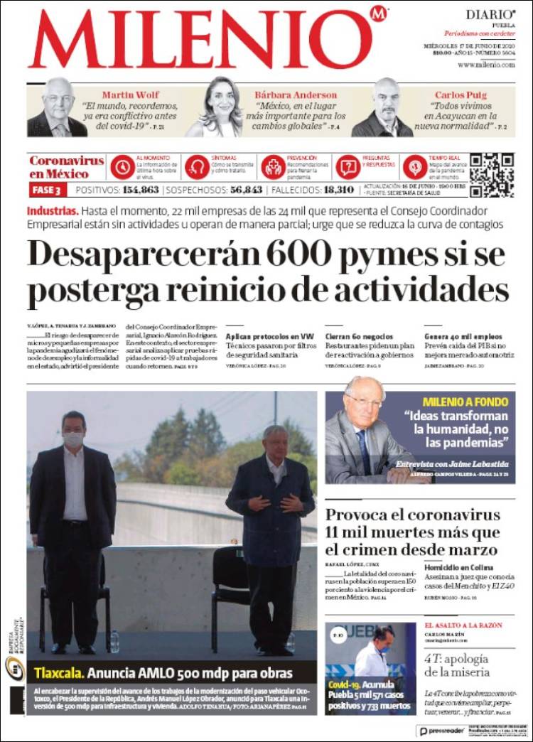 Portada de Milenio de Puebla (México)