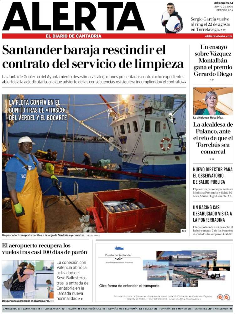 Portada de Alerta - El Diario de Cantabria (España)