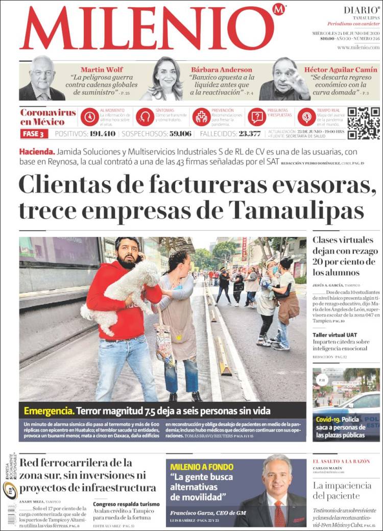Portada de Milenio - Tamaulipas (México)
