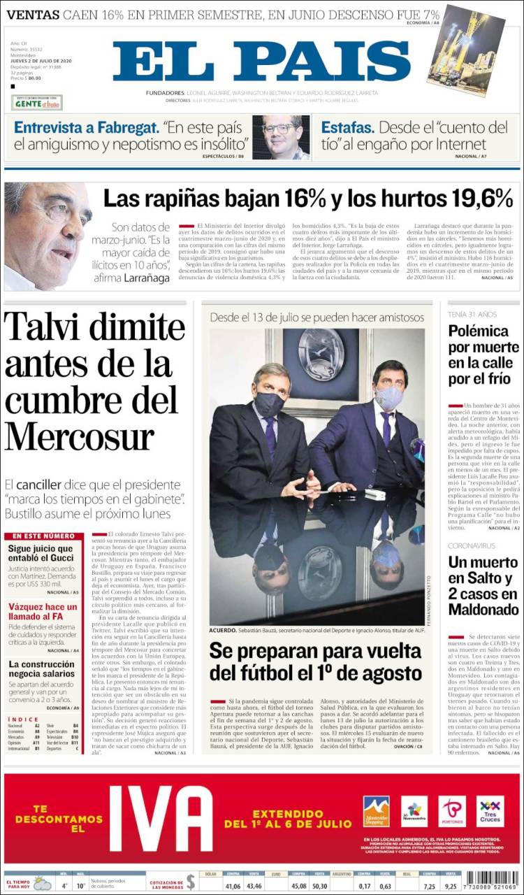 Portada de El País (Uruguay)