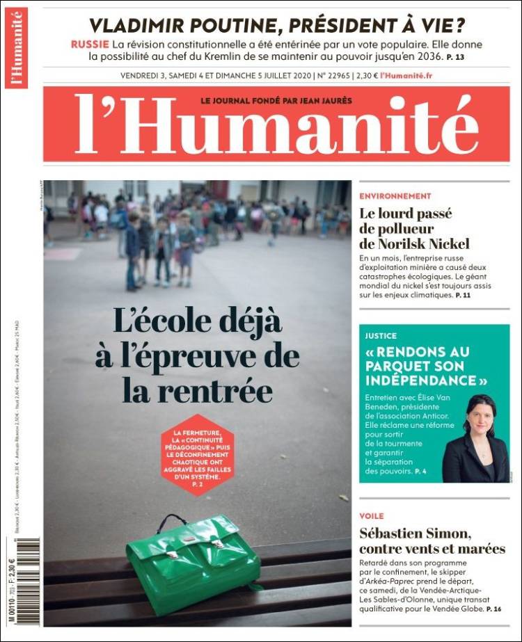 Portada de l'Humanite (Francia)