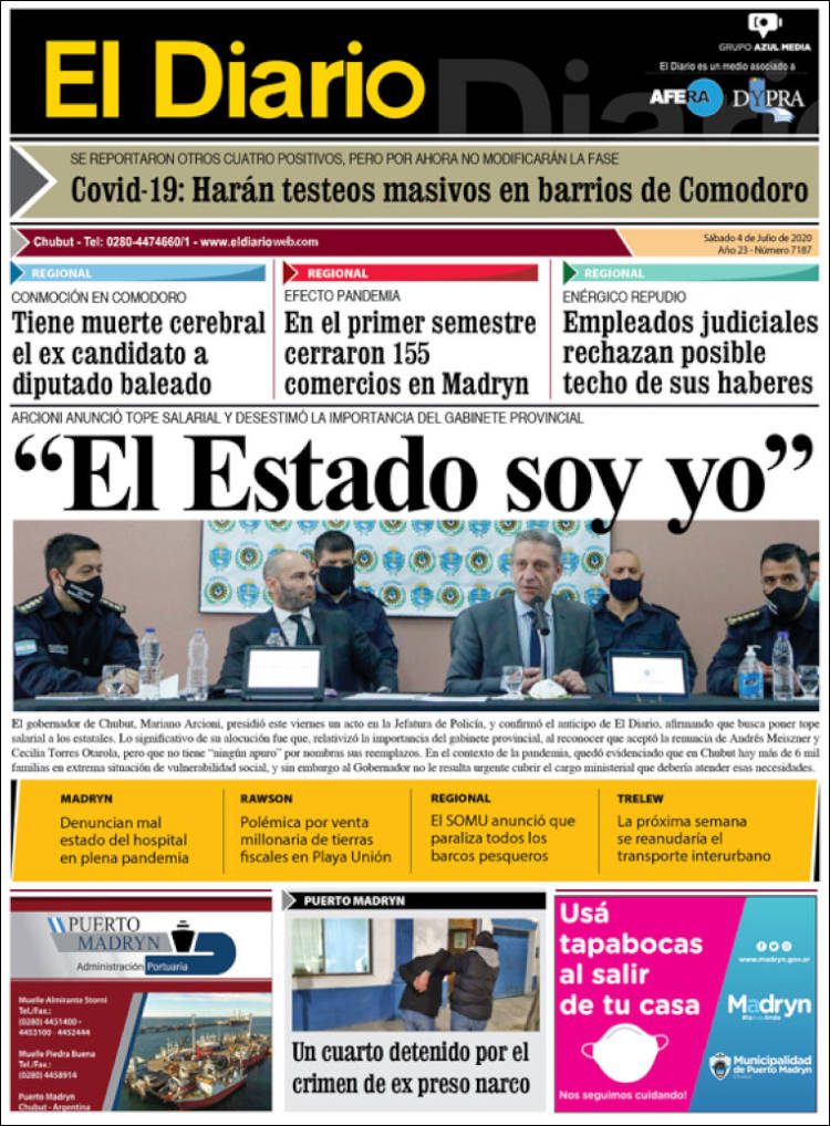 Portada de El Diario de Madryn (Argentina)