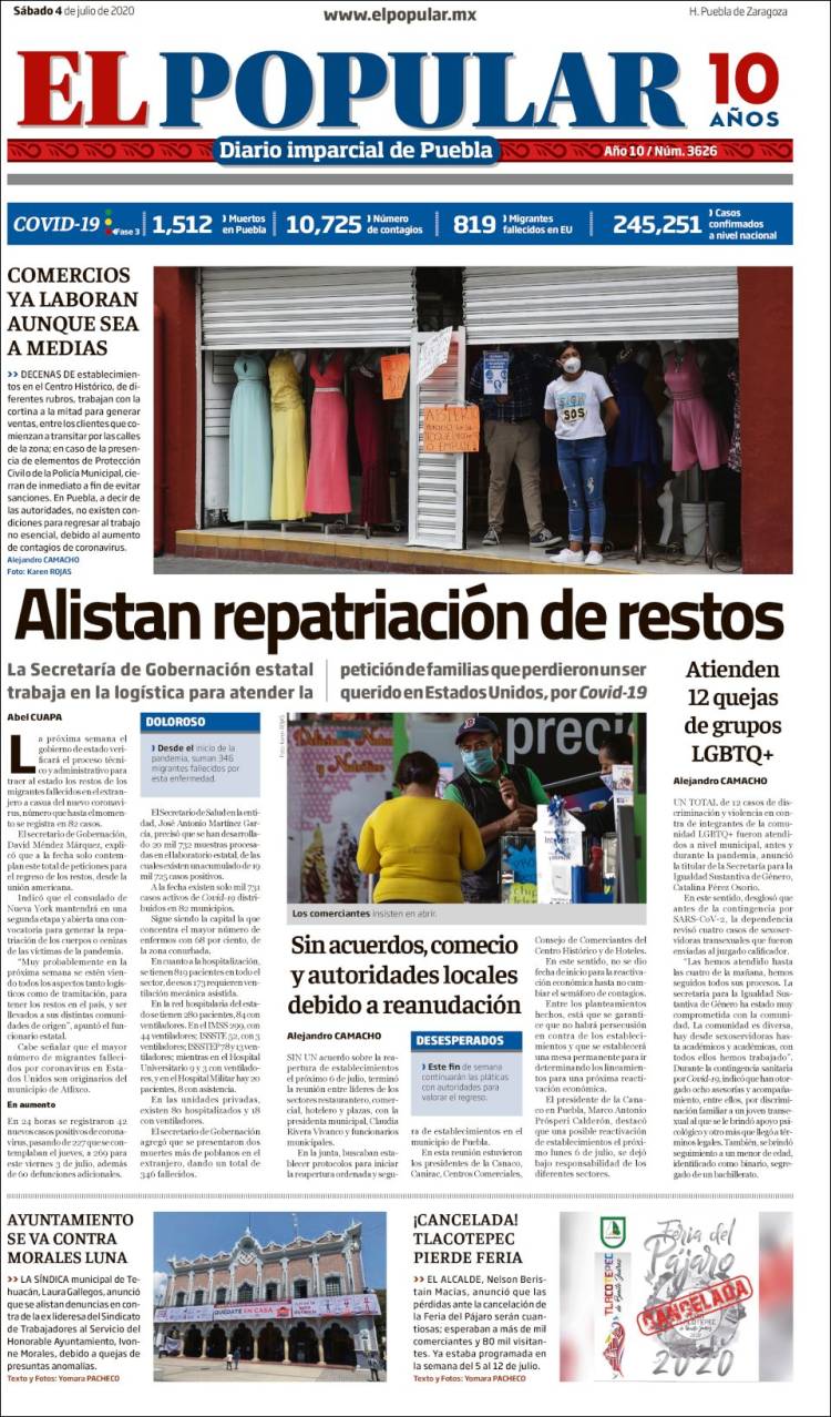Portada de Periódico El Popular (Mexique)