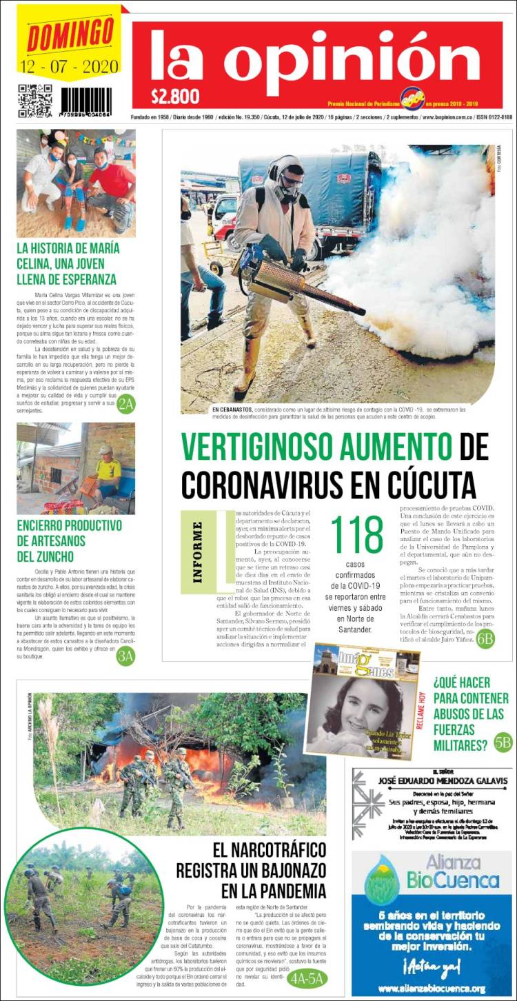 Portada de Diario La Opinion (Colombia)