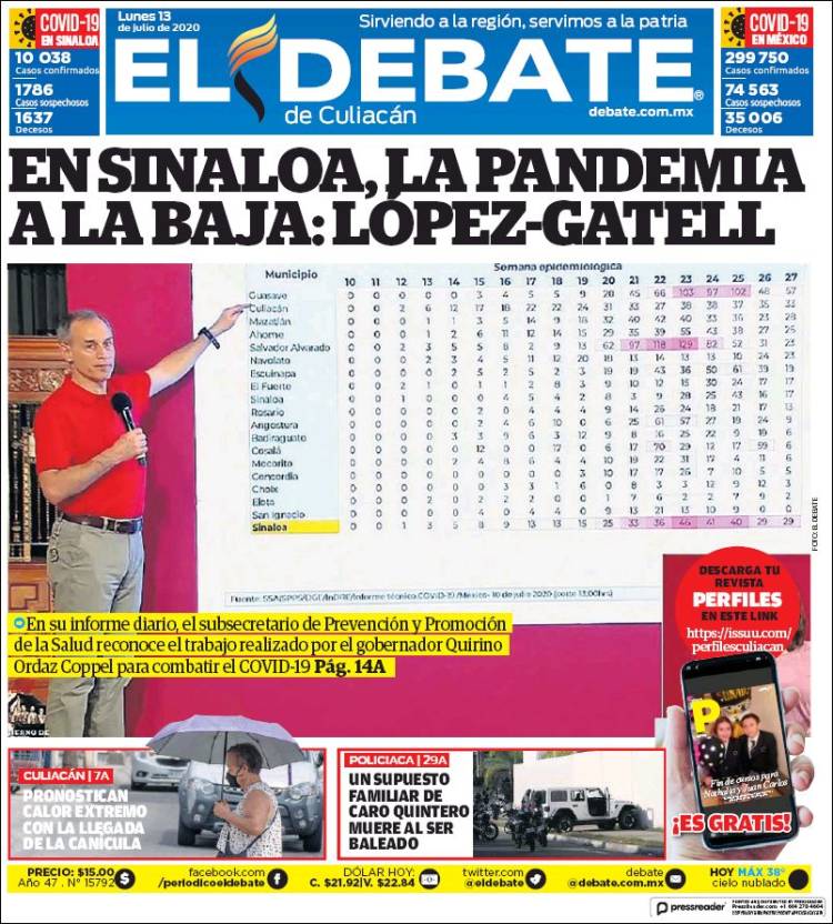 Portada de El Debate de Culiacán (México)