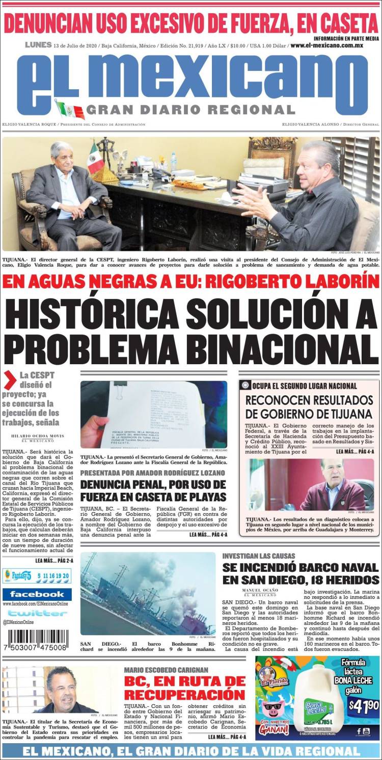 Portada de El Mexicano - El Gran Diario Regional (México)