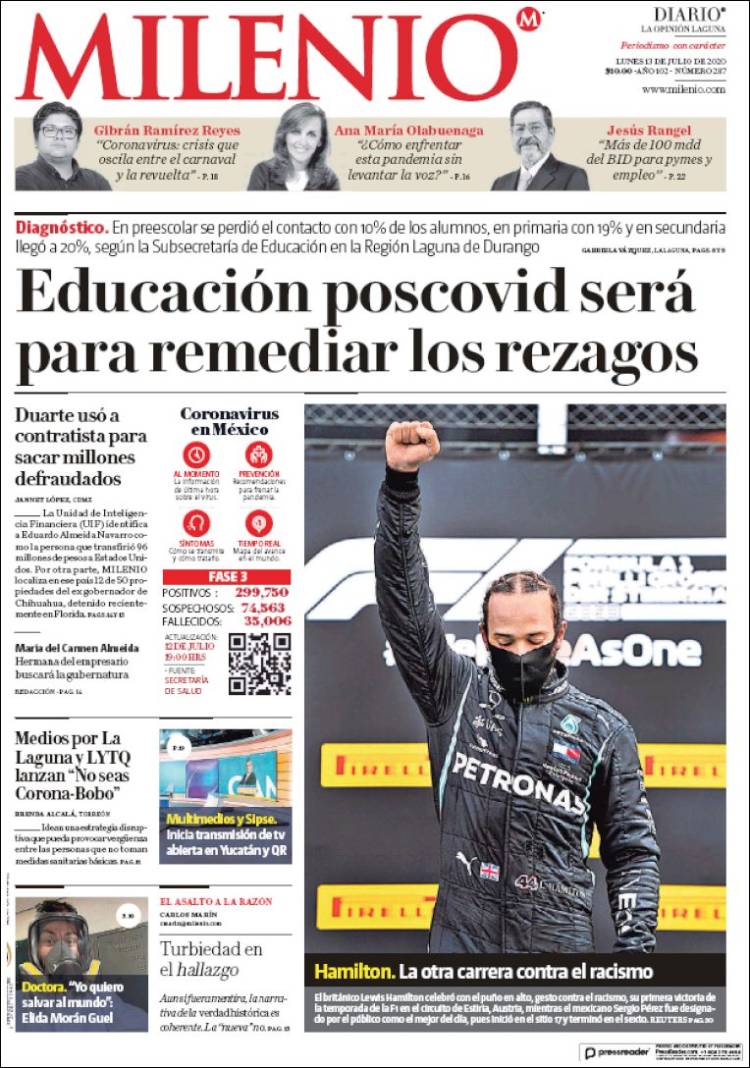 Portada de Milenio - Laguna (México)