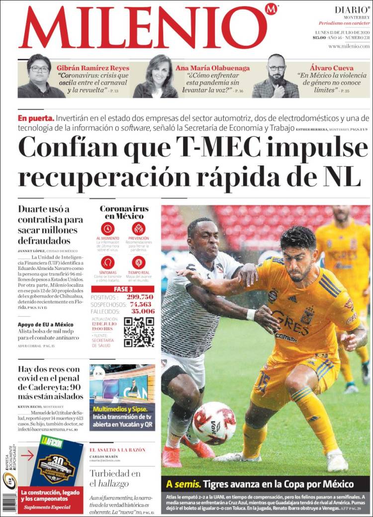Portada de Milenio de Monterrey (México)