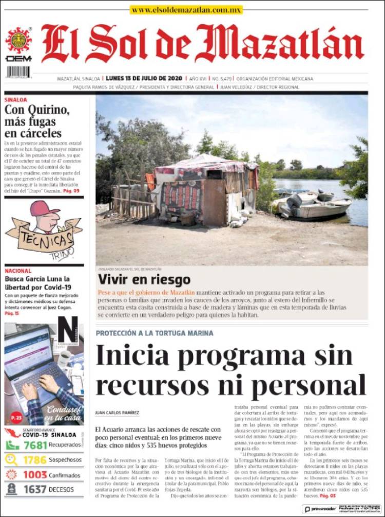 Portada de El Sol de Mazatlán (México)