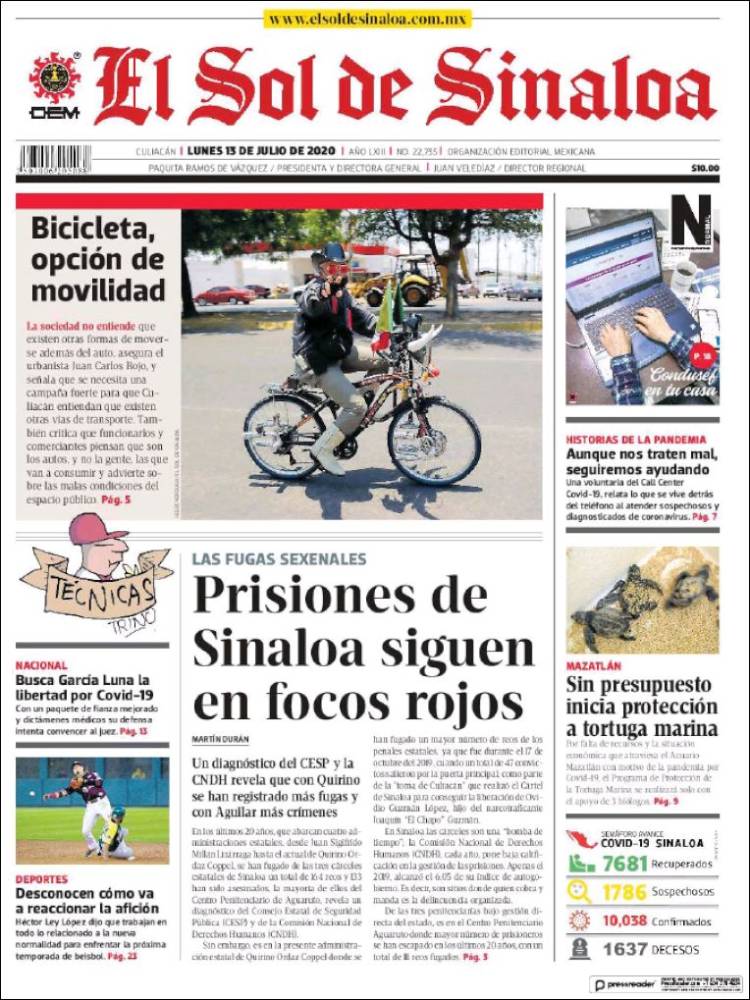 Portada de El Sol de Sinaloa (México)