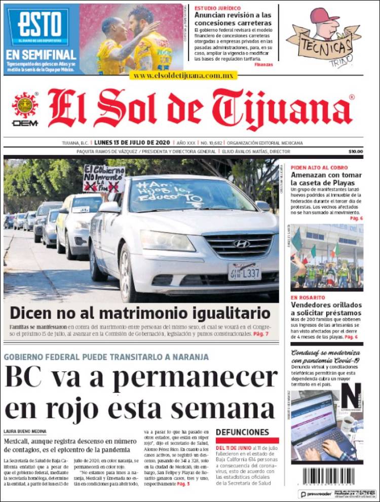 Portada de El Sol de Tijuana (México)
