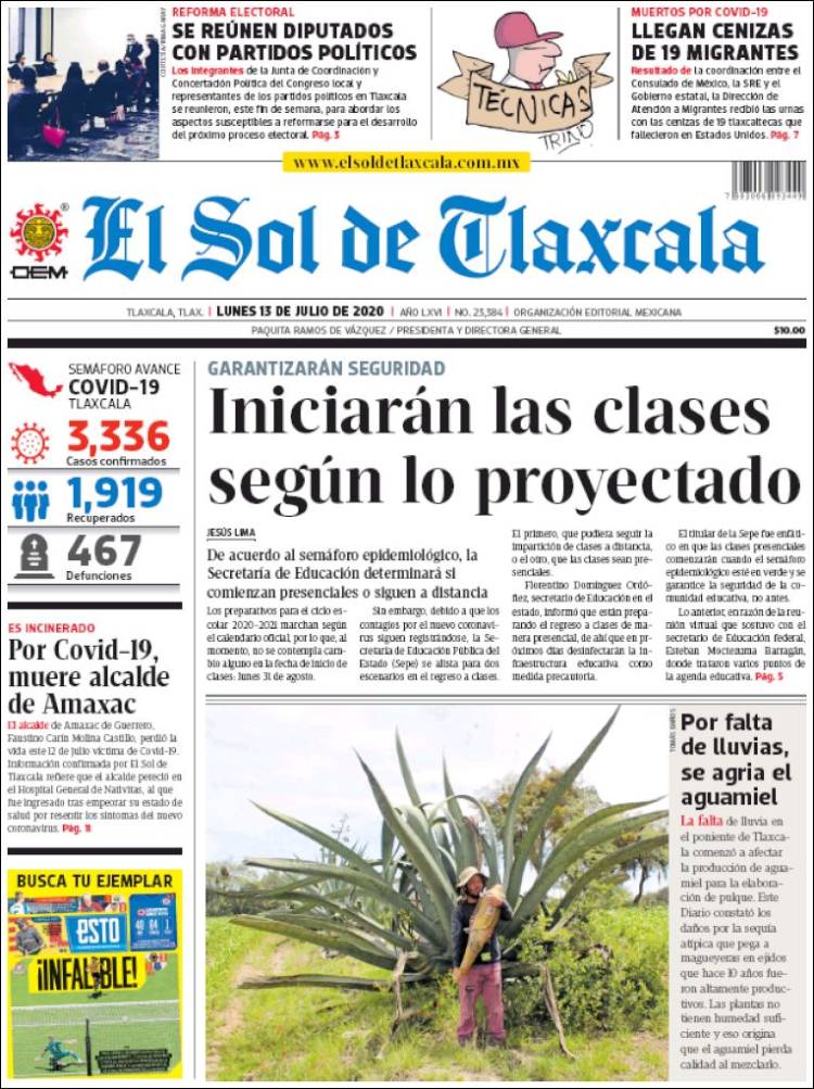 Portada de El Sol de Tlaxcala (México)