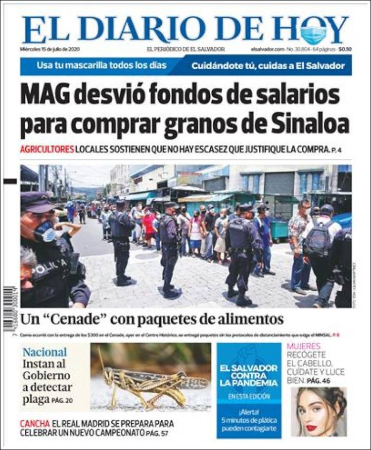 Portada de El Diario de Hoy (El Salvador)