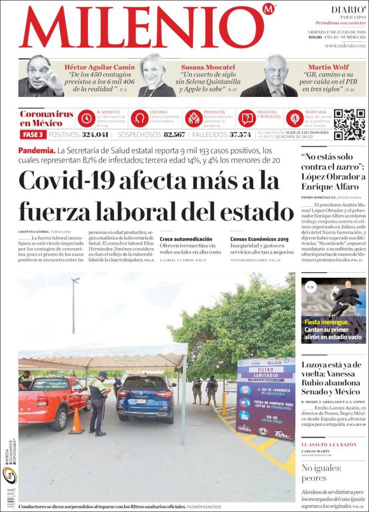 Portada de Milenio - Tamaulipas (México)