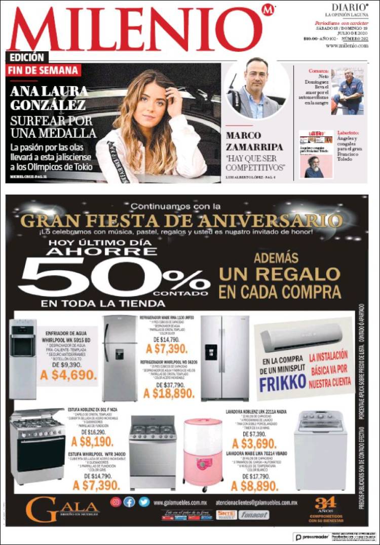 Portada de Milenio - Laguna (México)