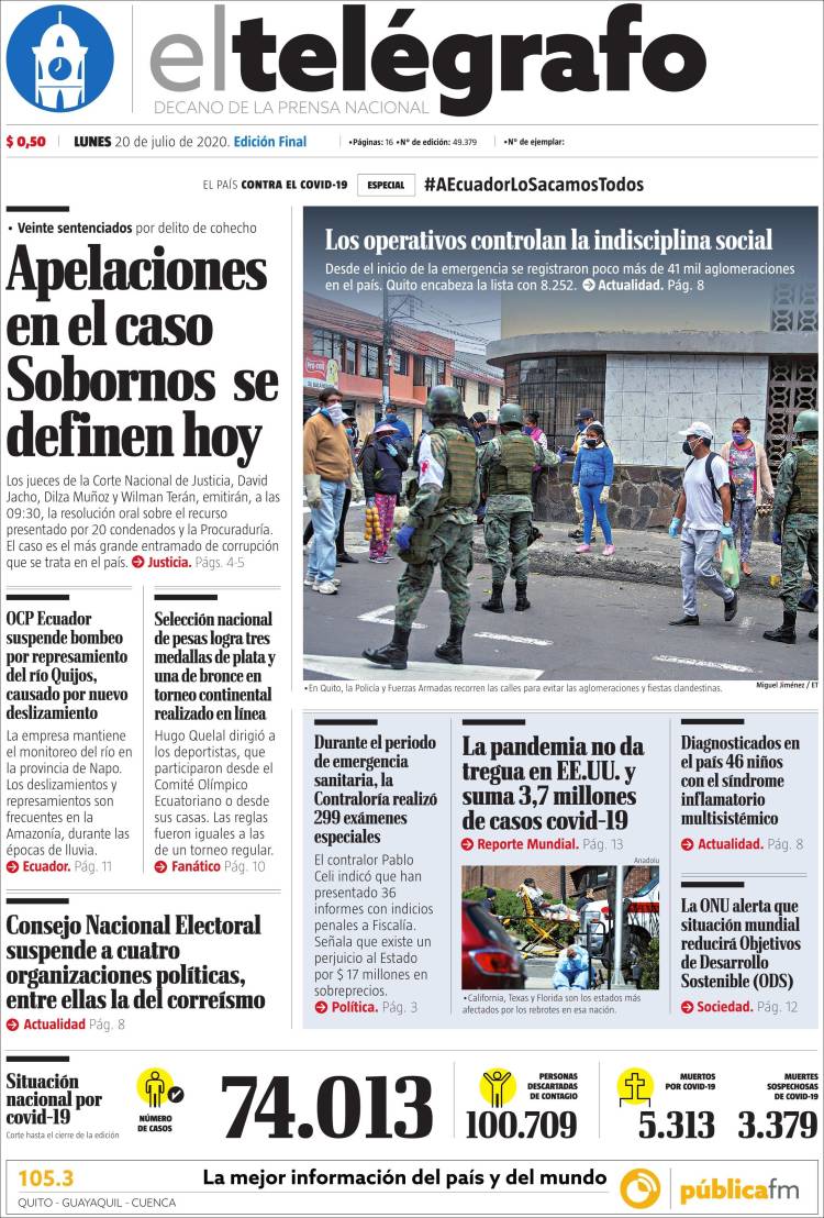 Portada de El Telégrafo (Équateur)