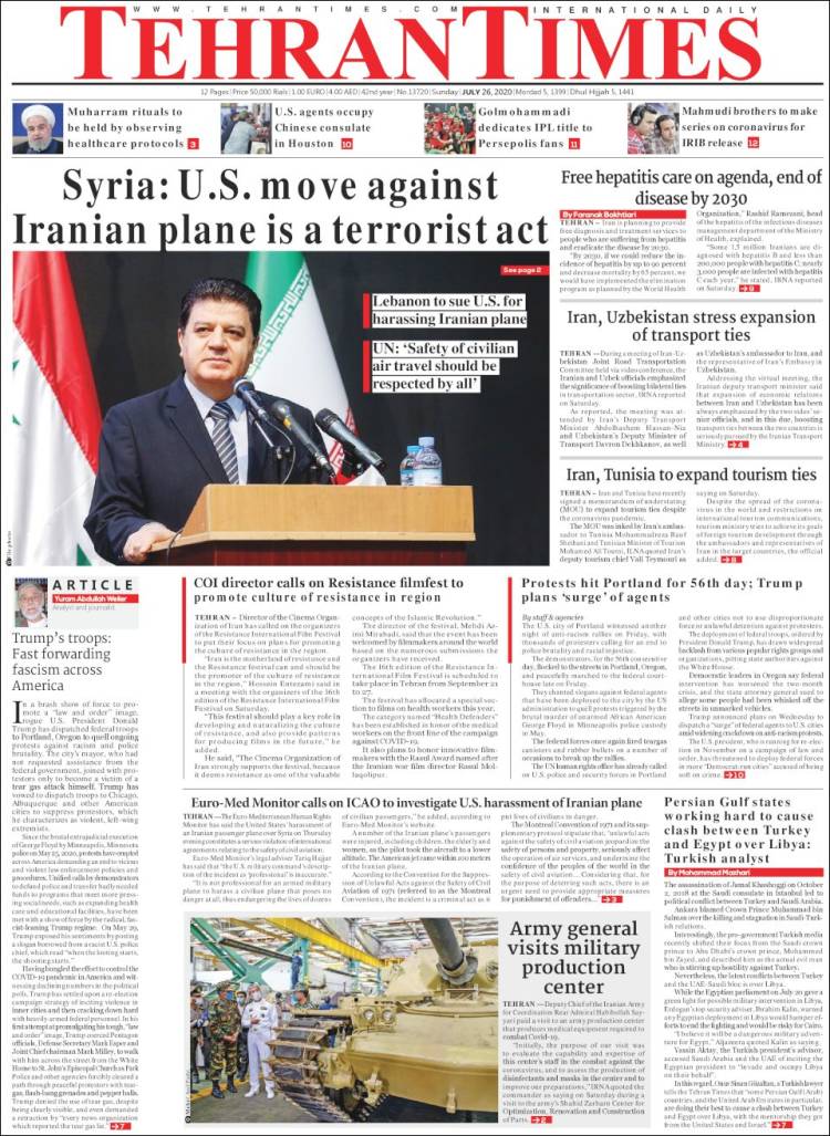 Portada de TehranTimes (Irán)