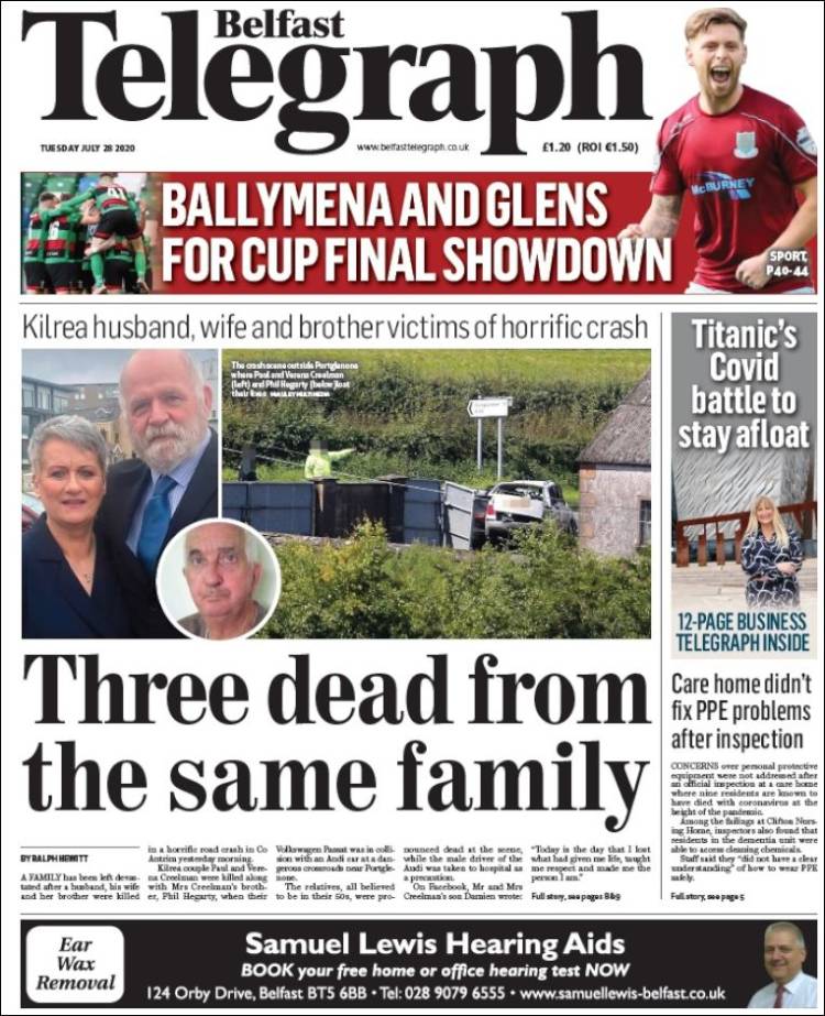 Portada de Belfast Telegraph (Reino Unido)