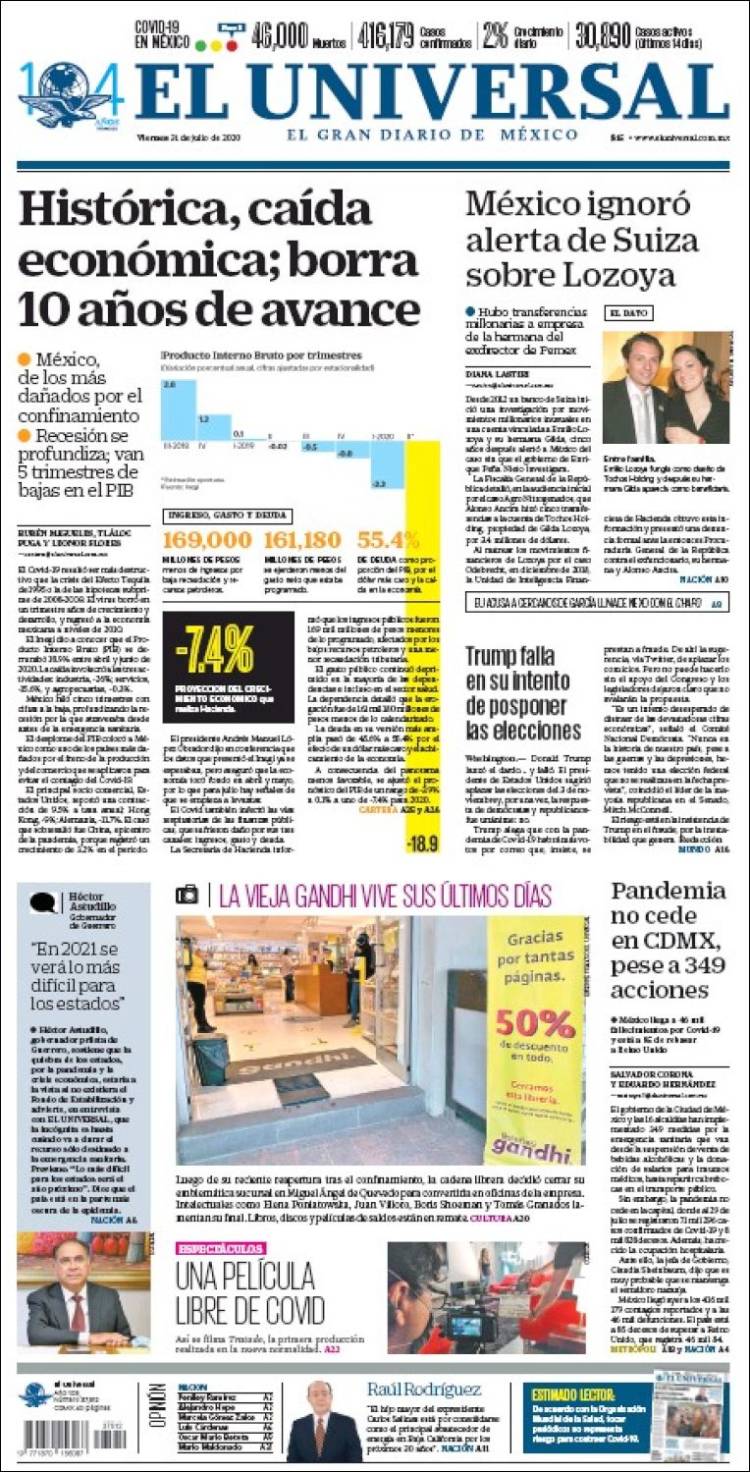 Portada de El Universal (México)