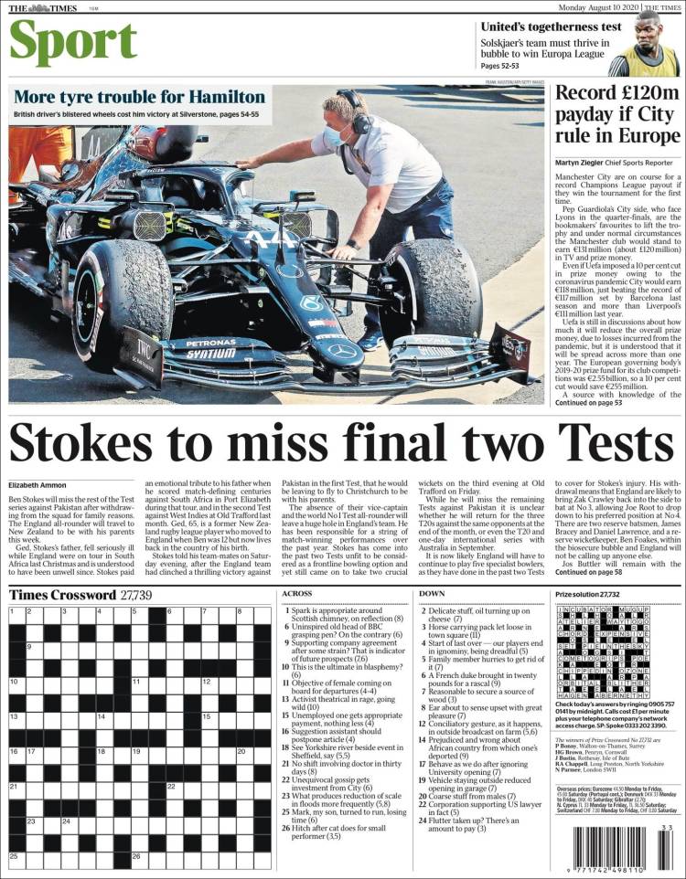 Portada de The Times Sport (Reino Unido)