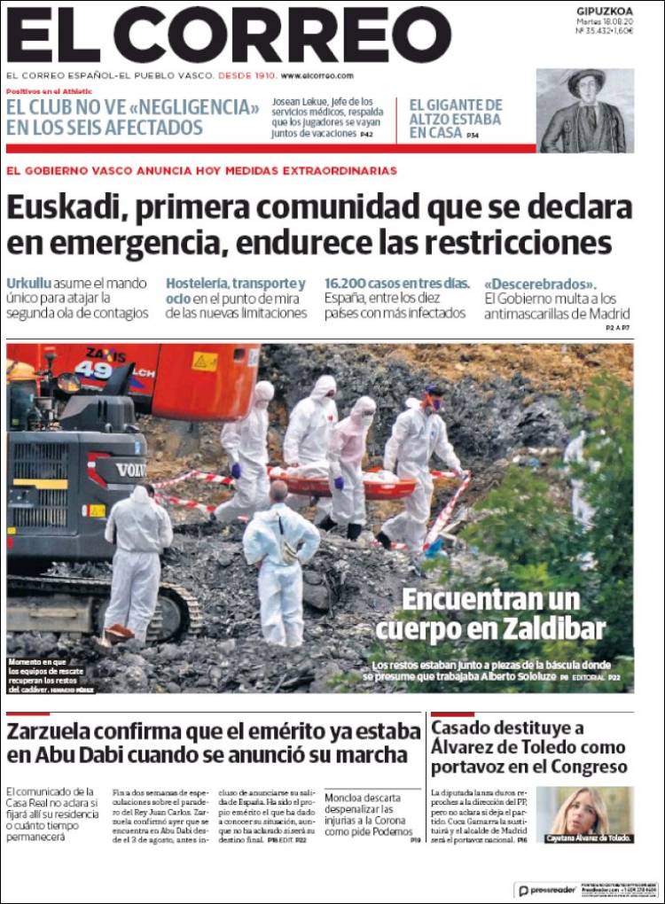 Portada de El Correo - Guipuzcoa (España)