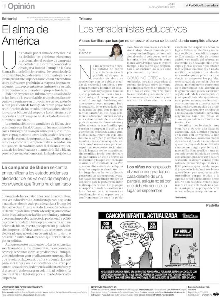 Portada de El Periódico de Extremadura (España)